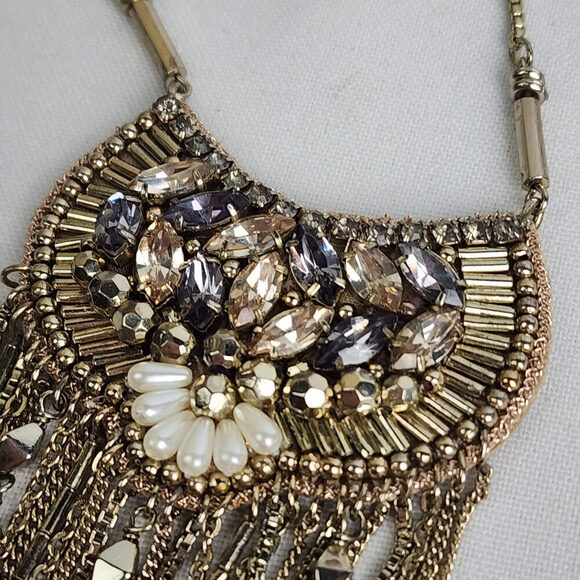Stella & Dot Analena Pendant Sparkle Fringe Gold Statement Necklace - Picture 5 of 10